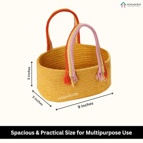 Image of HOMADORN Cotton Storage Basket with Sturdy Handles - Foldable, Durable, and Stylish Organizer for Toys, Clothes,Gifting and Home Essentials (YELLOW)