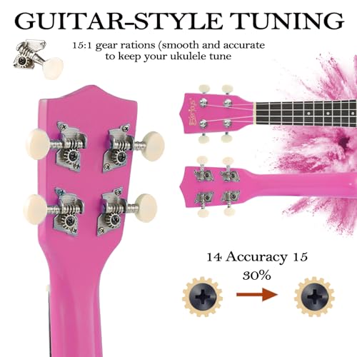 Image of Everjoys Soprano Ukulele Beginner Kit 21 Inch w /Free Online Lesson Gig Bag Tuner Picks Strap, Fast to Learn (Shinny Purple)