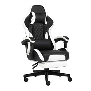 Gaming Chair Office Chair Ergonomic Video Game Chair Big and Tal Computer Chair with Footrest, Headrest and Lumbar Support, Comfortable 360°-Swivel Task Chair-Black