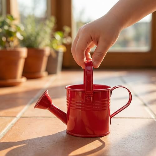 Image of DOITOOL 2 Pack Kids Metal Watering Can for Gardening, Small Iron Watering Can Set for Indoor Outdoor Plants, Mini Toddler Water Pot for Succulents Houseplants Bonsai (Blue, Red)