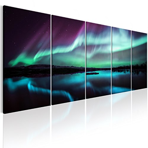 artgeist Acoustic Canvas Wall Art Aurora Night 90x35 in - 5pcs Picture with Acoustic Foam Sound Print Artwork Room Acoustics Soundproofing c-B-0289-b-n
