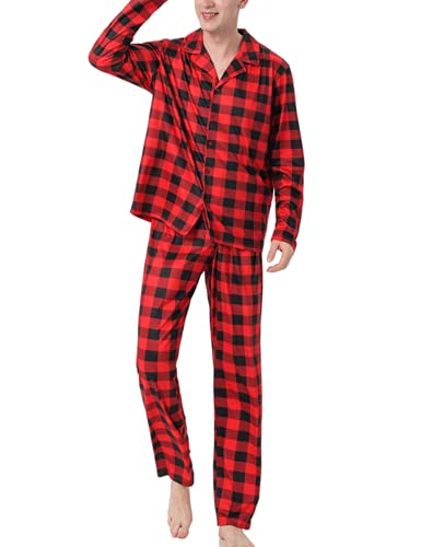 BZSFW Matching Family Christmas Pajamas Set, Red Buffalo Plaid Holiday PJs Button Up Sleepwear for Adults Kids3