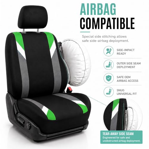 Image of FH Group FB033GREEN102 Bucket Seat Cover (Modernistic Airbag Compatible (Set of 2) Green)