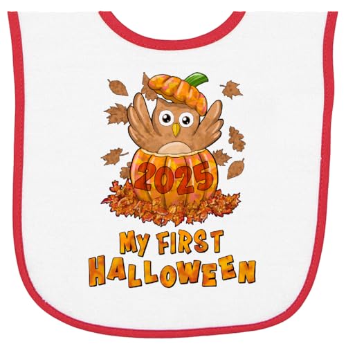 inktastic My First Halloween 2025- Owl in Pumpkin Baby Terry Cloth Bib