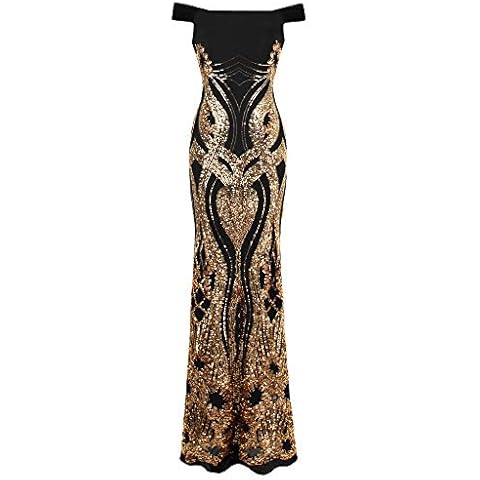 Angel-fashions Women's Column Evening Dresses Off Shoulder Large Gold Black Cover
