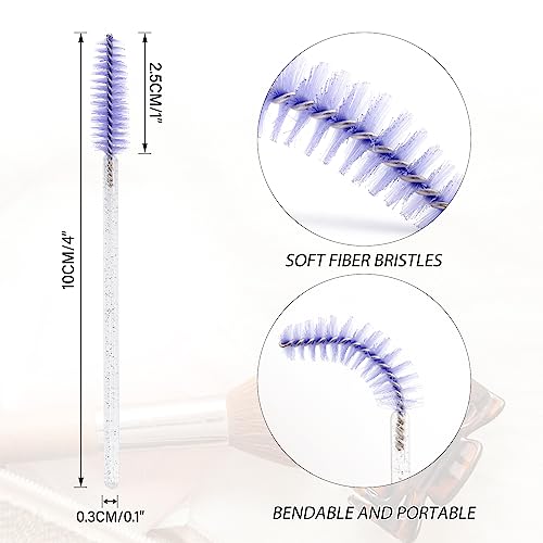 Image of G2PLUS 100PCS Disposable Mascara Brushes, Crystal Lash Brush Makeup Kit, Adjustable Eyelash Spoolies for Eyelash Extensions, Eyebrow and Makeup (White + Purple)