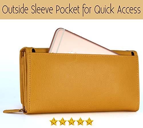 Image of Women's Top Grain Leather Wallet, RFID Blocking Bifold clutch, 17 Card Slots, Zip Pocket Organizer, Elegant Gift for Women - Birthday, Valentine, Anniversary - Multicoloured