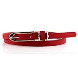 Polytree Women's PU Leather Thin Buckle Belt (Red)