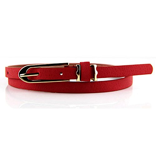 Polytree Women's PU Leather Thin Buckle Belt (Red)