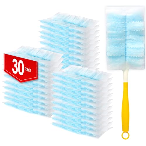 Image of 30 Count Electrostatic Duster Refills Compatible with Swiffer,Multi-Surface Dusting Refills,Microfibre Duster for Cleaning with 1Pcs Short Handle,Unscented