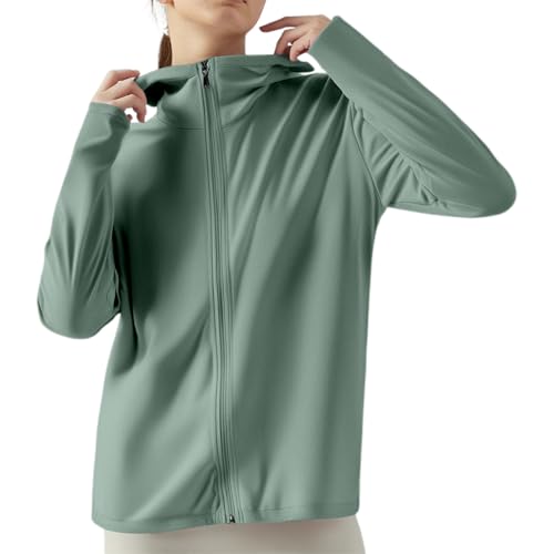 Generisch Chaqueta de protección solar de seda de hielo para mujer con color puro, ligera, transpirable, perfecta para el verano al aire libre, chaqueta de punto blanca con, verde, M