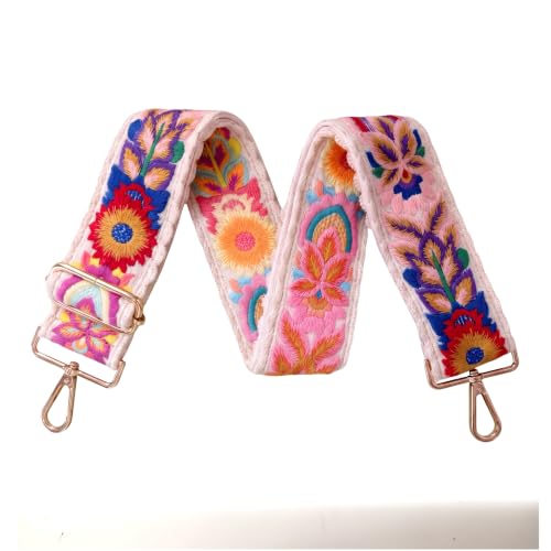 Image of Crochet Flower Purse Strap Embroidery Crossbody Shoulder | 2inch wide colorful floral knit purse straps crossbody replacement adjustable flower fashion for handbag guitar women