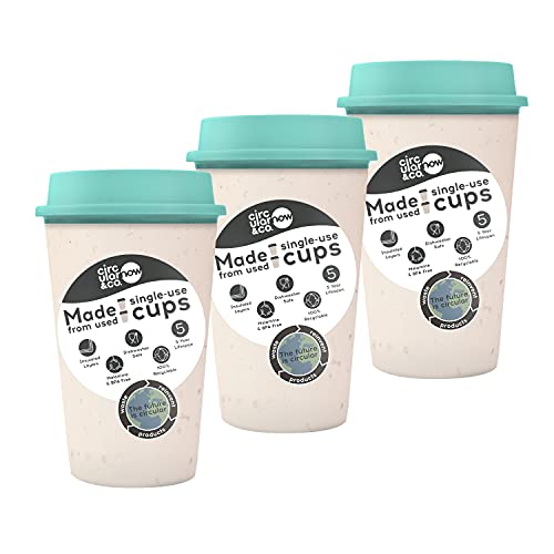 Circular & Co. 12 oz NOW Reusable Coffee Cup, Set of 3, Travel To Go Mugs Made from Single-use Coffee Cups, 100% Recyclable, Dishwasher Safe, Marine Green Circular & Co. 12 oz NOW Reusable Coffee Cup, Set of 3, Travel To Go Mugs Made from Single-use Coffee Cups, 100% Recyclable, Dishwasher Safe, Marine Green