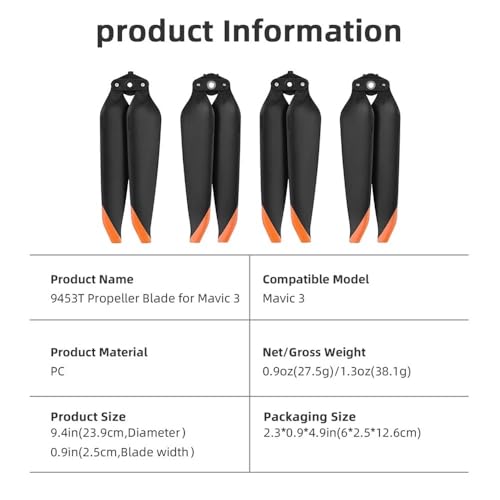Hélices pliables 9453T pour drones de la série 3 - Lot de 8 pièces légères - 7