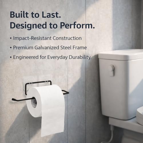 Image of Self-Adhesive GI Steel Toilet Paper Holder, Tissue Roll & Napkin Stand for Bathroom, Multipurpose Towel Holder, Black, Pack of 2