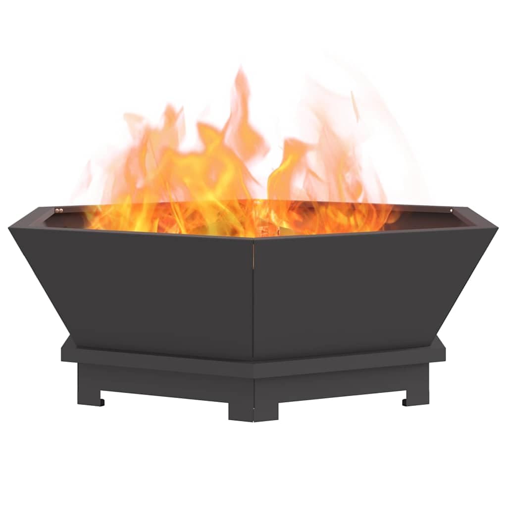 Feuerstelle Schwarz aus Stahl 75 x 75 x 28 cm, Outdoor Garten Kamin Ofen für Terrasse und Wohnzimmer, inklusive Montage, ideal für Holz und Brennholz