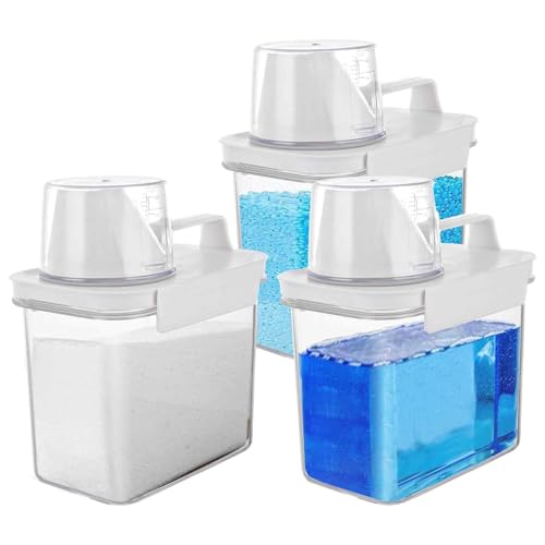 ZOFUN 3 Pcs Detergent Dispensers 1.1 L, 13 x 8 x 18 cm Laundry Pods Storage Container with Measuring Cup, Clear Washing Power Storage Container, Plastic Washing Powder Dispenser for Power Detergent