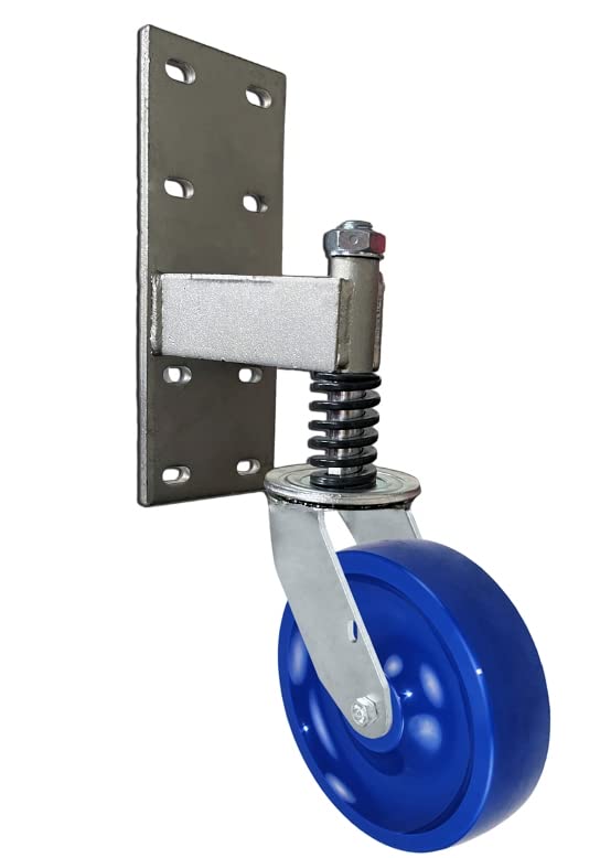 Heavy Duty Spring Loaded Gate Caster | 1,000 lbs Capacity | 6" Blue Solid Polyurethane Wheel