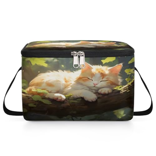 GzLeyigou Sleeping Kitten Lunch Bags for Women Men 9 Cans, Hot & Cold Food Delivery Bag Insulated Grocery Bag Insulated Lunch Box Cat Cooler Bag for Office Work Picnic Beach