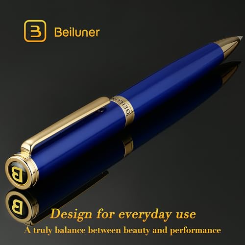 Image of BEILUNER Blue Lacquer Gel Pen - Stunning Luxury Pen with 24K Gold Finish, ADMOK Black Refill, Executive Gift Set for Family & Friends, Writing, Fancy, Office, Retractable Pens