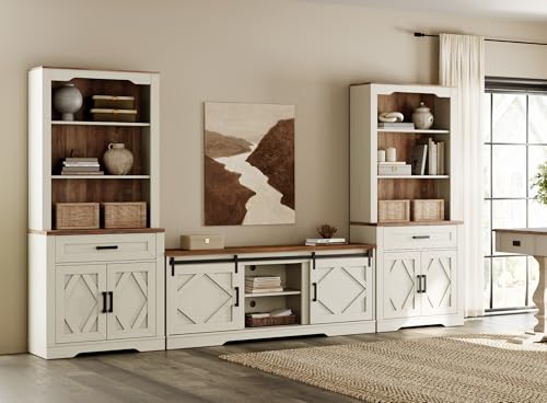 Image of WAMPAT Farmhouse Entertainment Center with Bookshelves for 75 inch TV