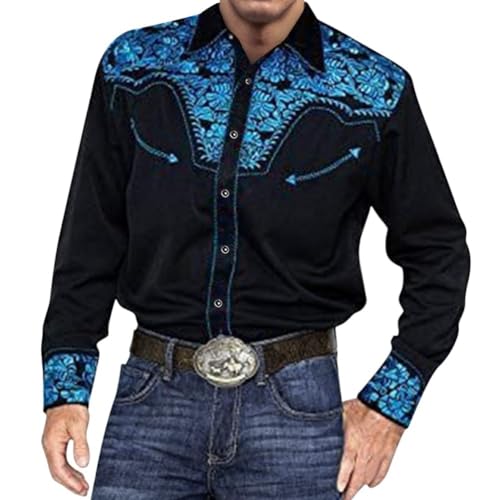Oanviso Chemise pour Homme Chemise Décontractée Style Cowboy Chemisiers Impression Vintage Blouses Chemises Mode Costumes de Carnaval Manches Longues A 10 XXL