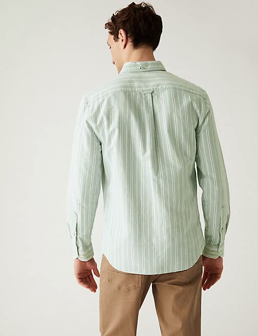 Image of Marks & Spencer Mens Striped Cotton Collared Neck Regular Fit Oxford Shirt