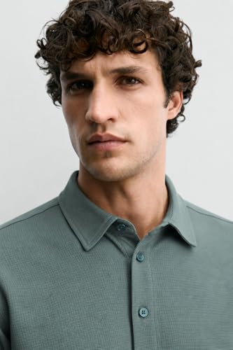 Image of Alan Jones Clothing Men's Waffle Knit Shirt | Casual Relaxed Fit Short Sleeve Button Down | Textured Cotton Blend Shirt