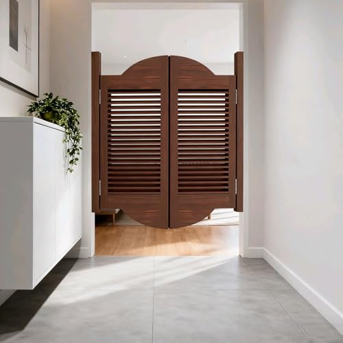 ROFBIHG 室内ドア スイング スイングドア カフェドア 自動クローズフェンスハーフウエストドア 装飾性 自動閉鎖機能付き 転角度180度 水性塗料 DIY 回 パティオ フェンスゲート 入り口 バーキッチン階段用(Brown,W110cmxh90cm