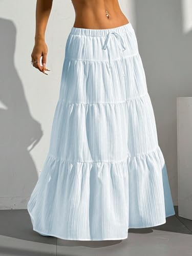 Image of Verdusa Women's Long Maxi Skirt Boho Flowy Flared Ruffle Skirts 2026 Beach Vacation Summer Going Out Outfits