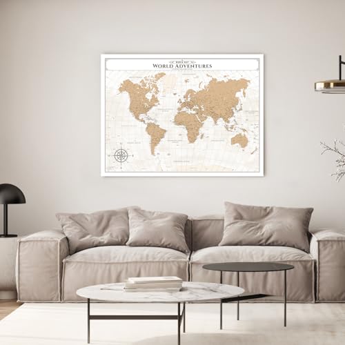 Image of IPIC - Vintage World Map Pin Board Canvas Wall Art, Travel Map with Pins Included, Ready to Hang for Home or Office, 40x30 Inch