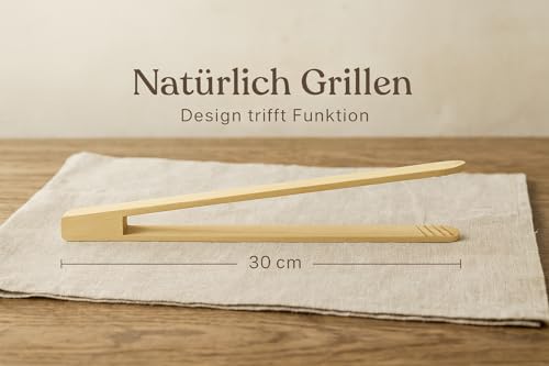 MC-Trend 3 Stück Grillzange 30 cm aus Buchenholz – nachhaltige Holz Küchenzange mit Rillen – Made in Europe (3)