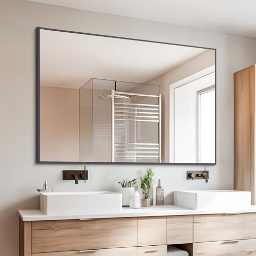 Image of DESBING Black Bathroom Mirror for Wall, 30x40 Inch Rectangle Mirrors with Metal Frame, Modern Vanity Wall Mirror Decor for Entryway Hangs, Bathroom, Living Room Horizontal or Vertical