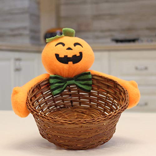 Cabilock Cesta de doces de Halloween com 2 peças, acessório decorativo criativo, cesta de bambu para