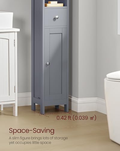 Image of VASAGLE Tall Bathroom Cabinet, Slim Freestanding Bathroom Storage Cabinet with Adjustable Shelves, Drawer, Open Compartments, for Small Spaces, Modern, Dove Gray UBBC765G02