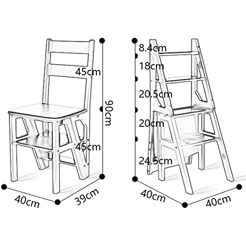 Silla de escalera plegable de madera maciza con tres pasos para biblioteca doméstica 3