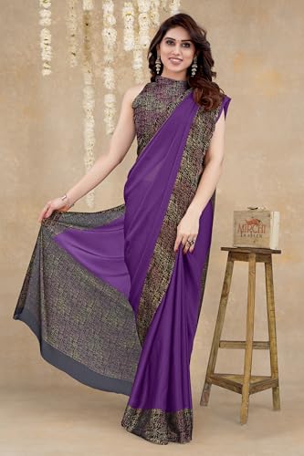 Image of MIRCHI FASHION Saree for Woman Chiffon Geometric and Leaf Printed | Lightweight Daily Regular Use Comfortable Women's Sari with Blouse Piece (Available in 15 Designs)