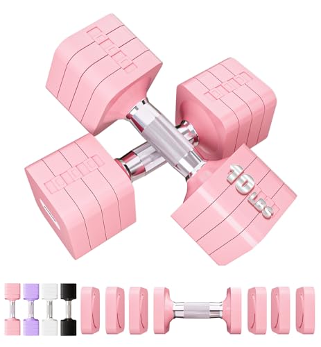 20LBS Adjustable Dumbbell Set for Women Men, 4 in 1 Free Weights Dumbbells Set Hand Weights Set Adjust Dumbbell Weight Set for Home Gym Exercise Workout Strength Training Equipments, Pink