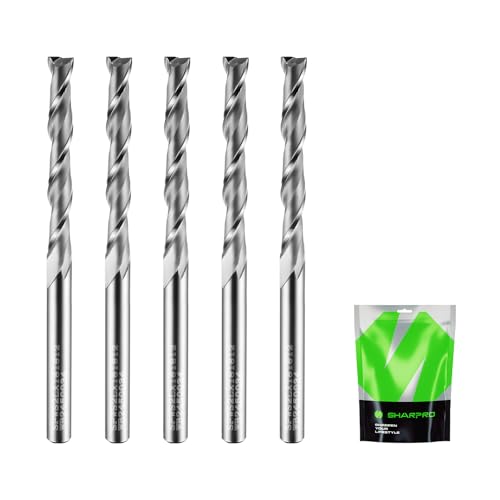 1/8 Upcut CNC Bit, 1/8 Inch Router Bit , Spiral Upcut Router Bits, 1'' CL. 2'' OVL. Carbide Upcut CNC Router Bits, Ideal for Wood Inlay, Plunge Plastic 5PCS