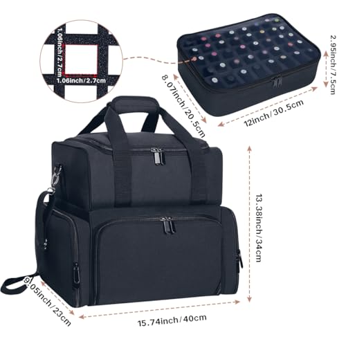 Nail Polish Organizer Case Holds 80 Bottles (15ml - 0.5 fl.oz) and a Nail Lamp,Nail Polish Case with 2 Removable Bags and Tools Storage Sections Black2