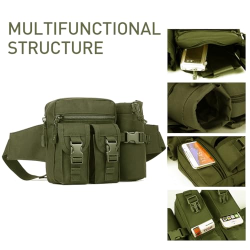 Image of GUSTAVE Waist Bag with Removable Water Bottle Bag Sport Waist Pack Multicompartment Sling Bag Adjustable Quick Release Waist Belt Fashion Waist Bag for Hiking, Walking, Camping, Fishing, Green