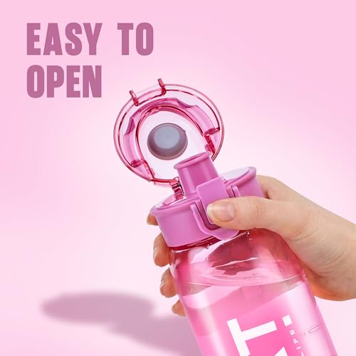 Image of Nayasa Turbine 1000 ml BPA Free Plastic Water Bottle | Leak Proof | Unbreakable | Wide Mouth with Scale | Sports Bottle | Pink