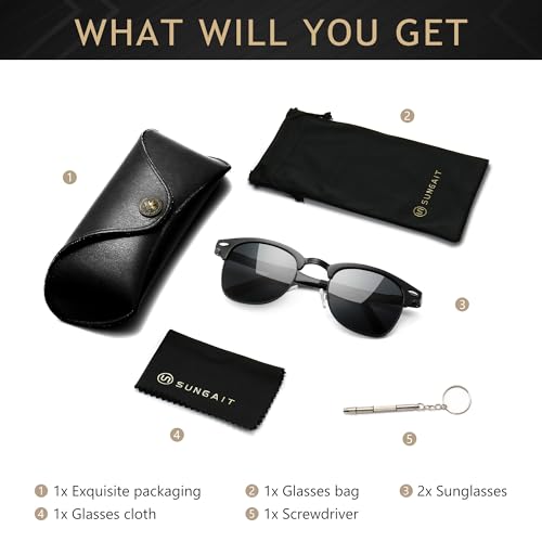 Image of SUNGAIT Polarized Sunglasses for Men and Women, Classic Half-Frame Retro Shades for Driving, Travel, and Outdoor Activities