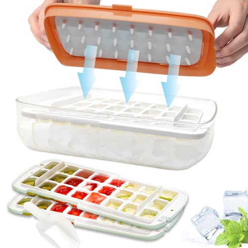 Eiswürfelschalen mit Deckel, alle Eiswürfel in einer Sekunde freigeben, Doppelschichtige Eiswürfelformen aus Silikon mit Eisschaufel für gekühlte Cocktails und hausgemachte Säfte (rosa) Cover