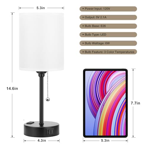 Image of Dicoool Bedside Table Lamp for Bedroom - Small Desk Lamp with USB Ports