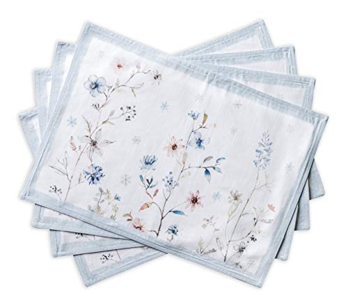 Maison d' Hermine Ice Florals Lot de 4 Sets de Table 100% Coton pour Table à Manger, Cuisine, Mariage, Usage Quotidien, dîners, fêtes de Thanksgiving, Noël (33cm x 48cm)
