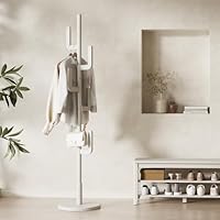 Muwuele Solid Wood Cactus Coat Rack, Freestanding Coat Rack With 6 L-Shaped Hooks and 3 Adjustable Sizes, Coat Tree for Bedroom, Entryway, Livingroom, Coat Hanger Stand for Coats, Handbags (White)