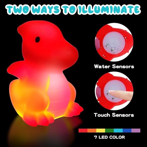 Image of Happy Hues Light up Dino Bath Toys for Babies &Toddlers- Mold-Free Wall Mount Waterfall Bath Toys (Light up-6pcs)