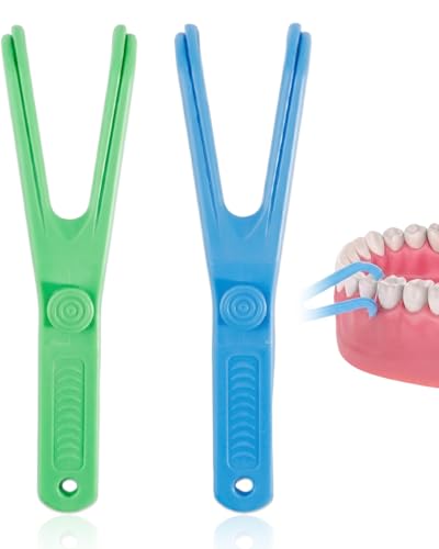 YIPFEN 2 Pezzi Porta Filo Interdentale, Floss Pick, Supporto per Filo, Pulizia Interdentale, Igiene Orale, Pulizia dei Denti, Prodotti Dentali, Perfetto per Famiglie, Hotel e Viaggi (blu e verde)