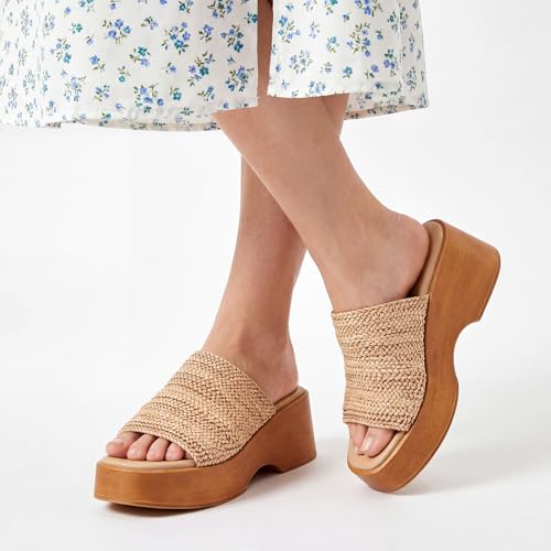 Image of VICKI.VICKI Women's Raffia Platform Sandals, Open Toe Wedge Slides
